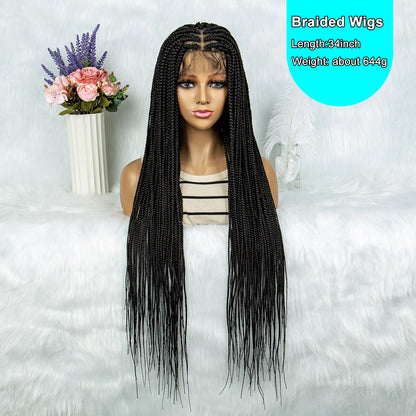 Synthetic Full Lace Wig Braided Wigs For Black Women Triangle Box Wig Braid 36 Inches Braiding Hair Knotless Box Braids Wigs