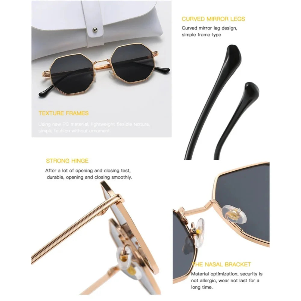 KLASSNUM Women Metal Sunglasses Vintage Men Octagon Luxury Brand Design Sun Glasses UV400 Protection Polygon Frame Eyepiece 2024