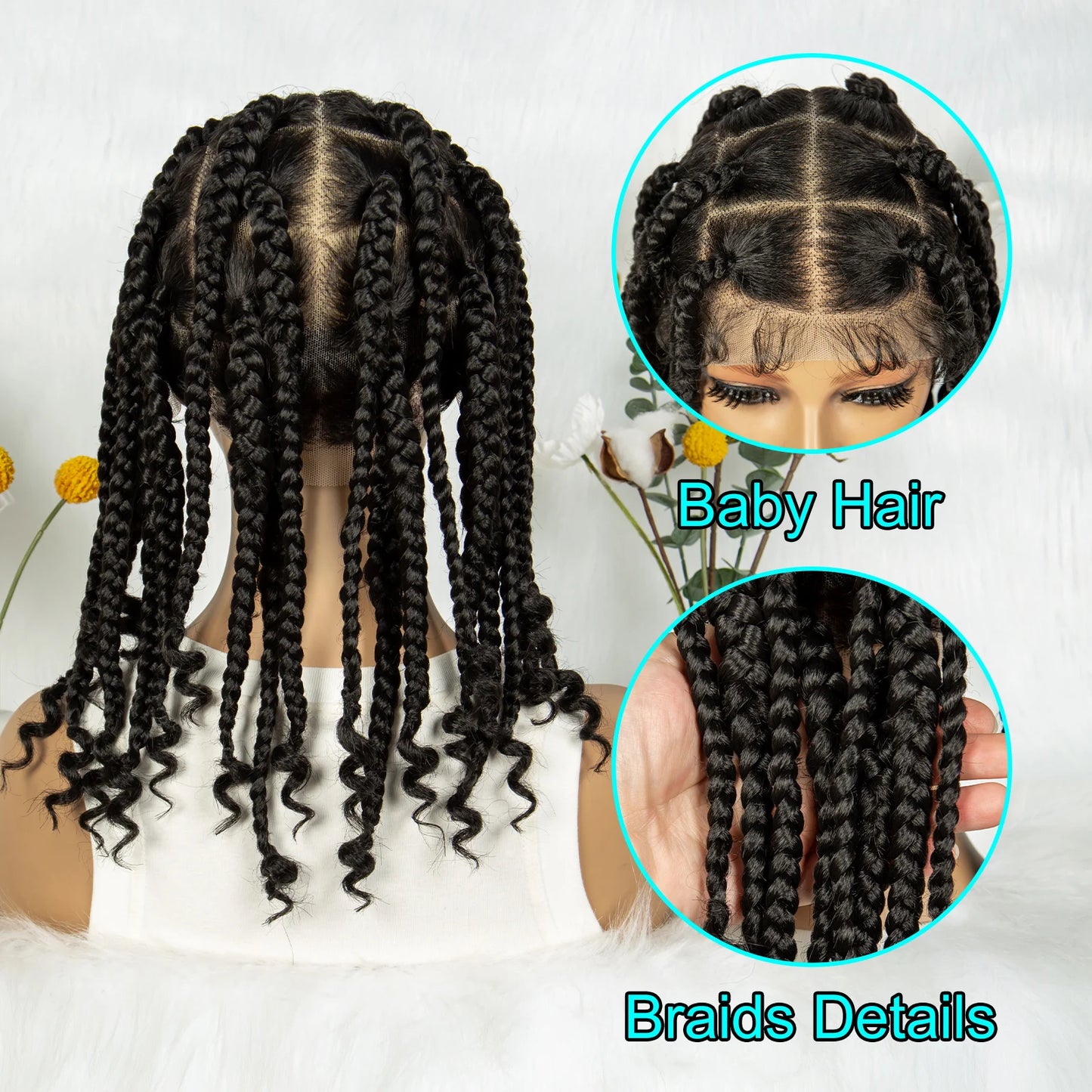 KIMA 14 Inches Synthetic Square Box Braided HD Full Lace with Baby Hair