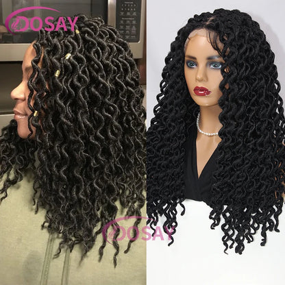 Synthetic 22 Inch Twist Braided Wig Knotless Extensions Long Braid Wig With Wavy End Full Lace Faux Locs Crochet Box Braids Wigs