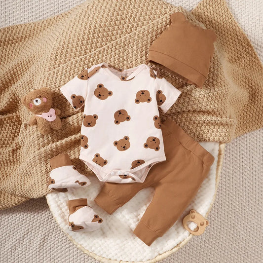 Newborn Baby Boy 4PCS Clothing Bear Set