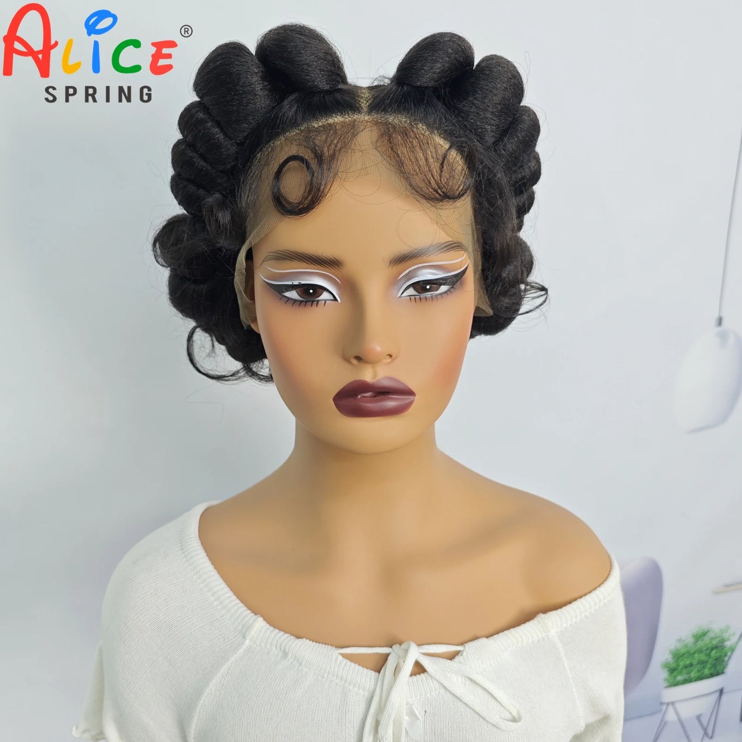 Natural Color 6Inch Transparent Full Lace Braided Wigs Short Cute Handmade Bantu Synthetic Braided Lace Wigs Knotless Braids Wig