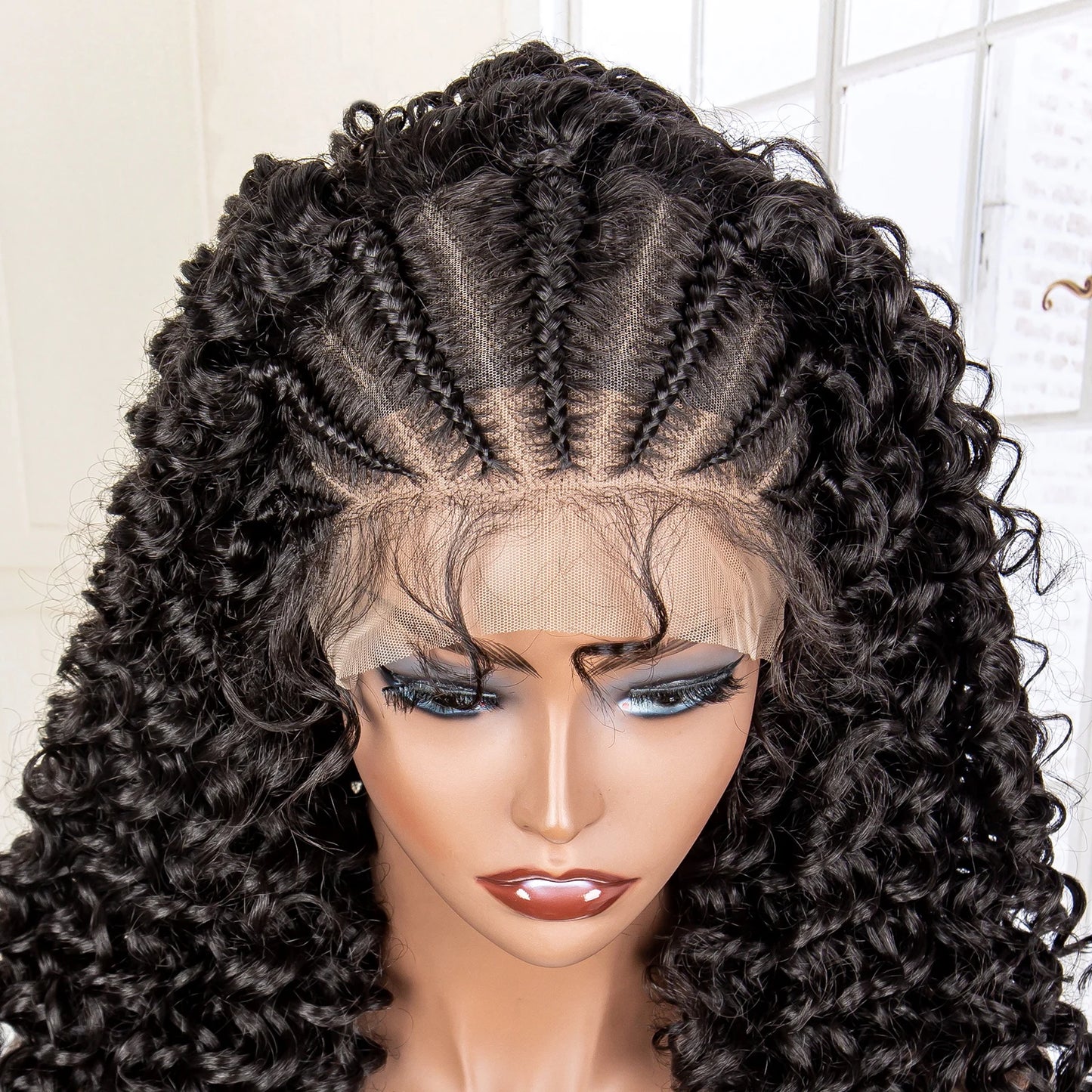 Synthetic Lace Frontal Water Curly Wave Braides 16 Inches Braiding Wigs with Baby Hair