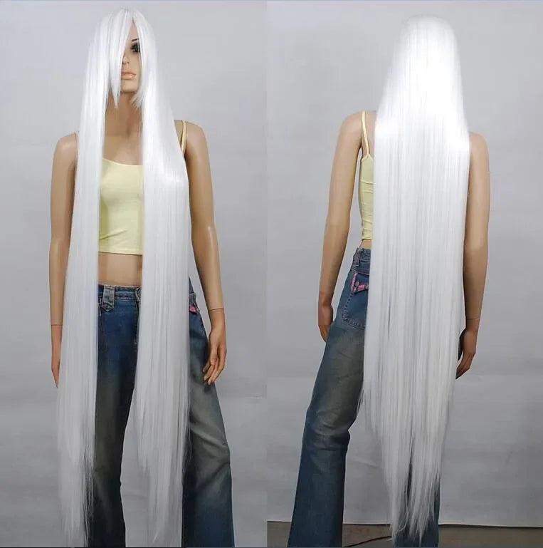 150cm 60 inch High-Heat Resistent Long White Straight Cosplay Party Hair Wig