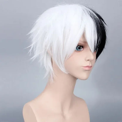 Short Women’s Black & White Cosplay Anime Party Hair Wig Heat Resistant