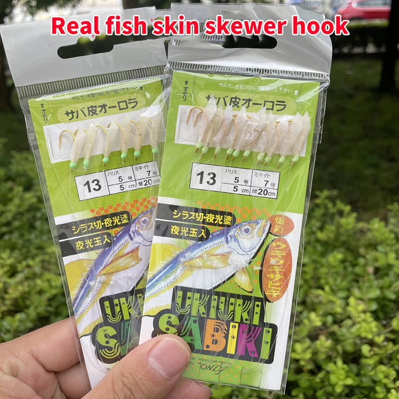 White Fish Skin Biomimetic String Hook, Aji Hook, Angler Hook, Fishing Gear