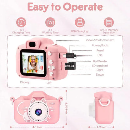 Kids Camera Toys 2 inch Screen HD Cartoon Kids Digital Camera Mini SLR Camera Cute Toy For Children Birthday Christmas Gifts