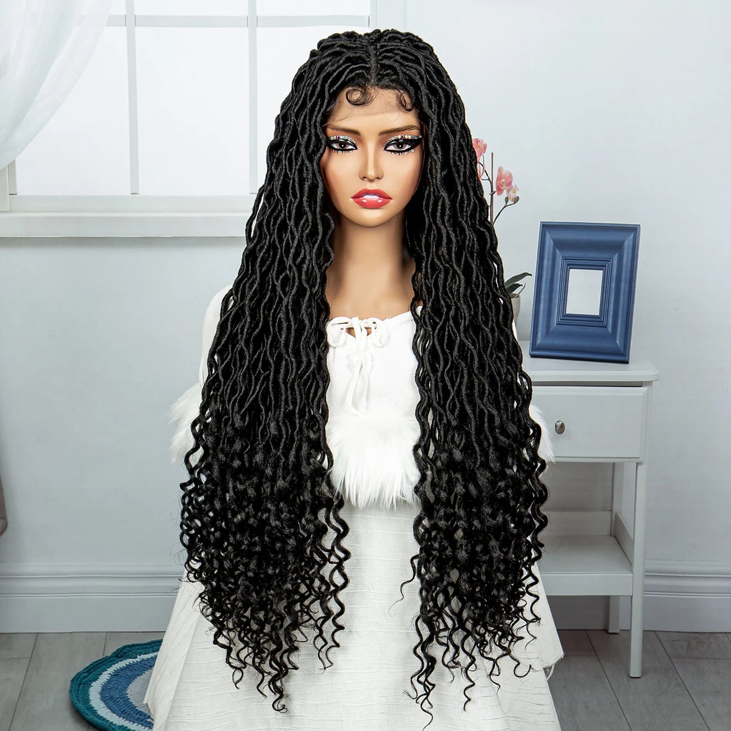 Full Lace Braided Wigs Synthetic Knotless Box Goddess Faux Locs Passion Twist Braided Wigs for Black Women Lace Front Braids Wig