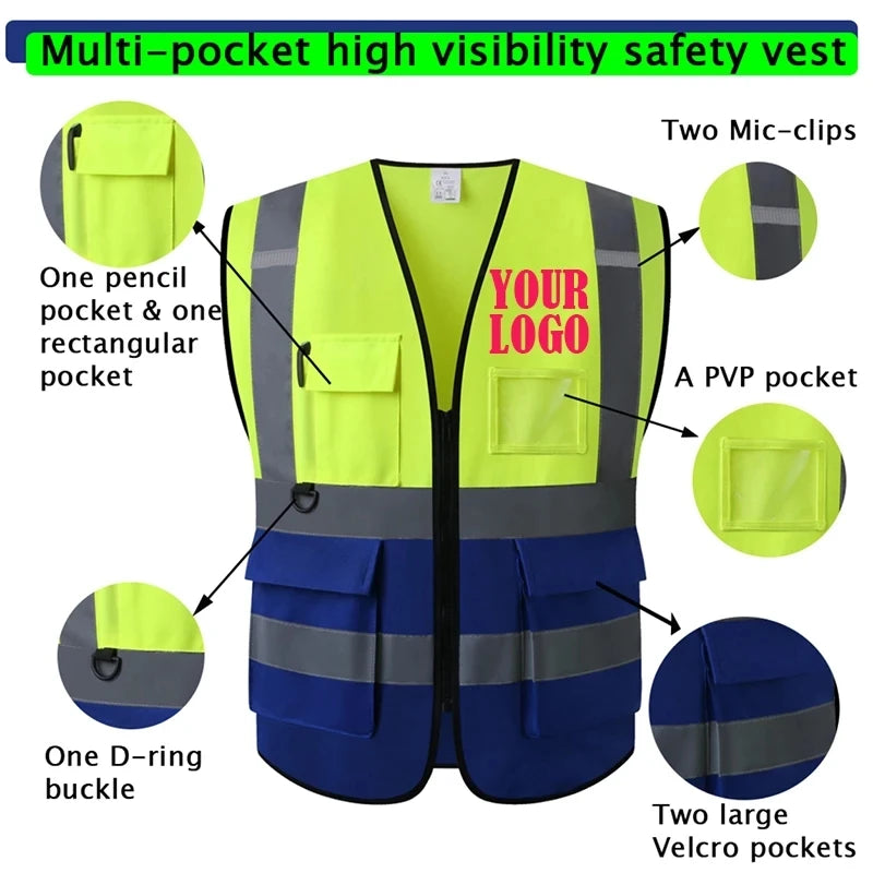 High Visibility Reflective Safety Reflective Vest Personalized Customized Night Cycling Work Clothes For Construction Workers