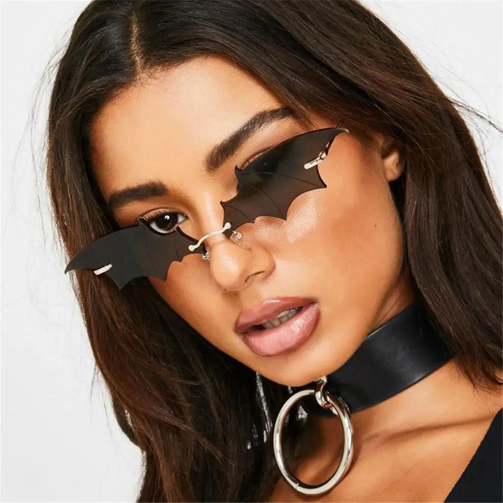 New Design Bat Sunglasses 2022 Trendy Rimless Slim Sun Glasses Novelty Metal Frame Sun Shades Fashion Party Cosplay Eyewear