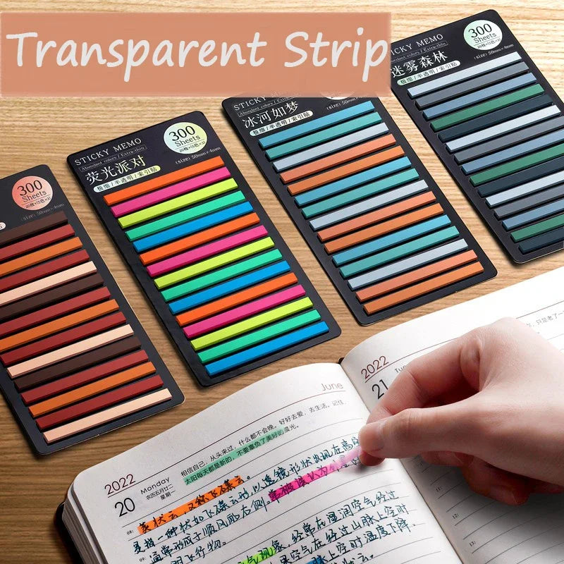 300Sheets Color Stickers Transparent Fluorescent Index Tabs Flags Sticky Note Posted It Stationery School Office Supplies