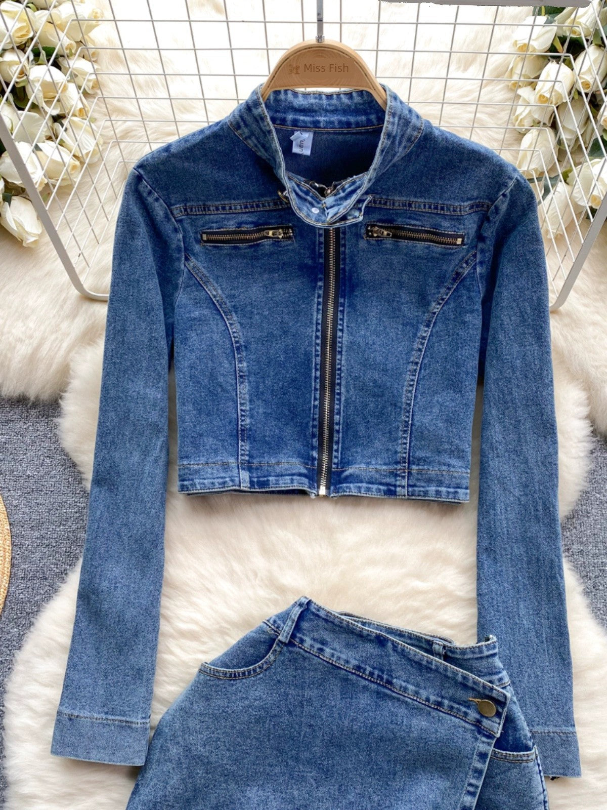 Retro Denim Niche Style Versatile Zipper Cardigan