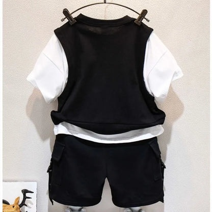 Traje de verano para niños, nueva moda, pantalones cortos bonitos de manga corta para bebés, conjunto de ropa informal para niños de 2 piezas