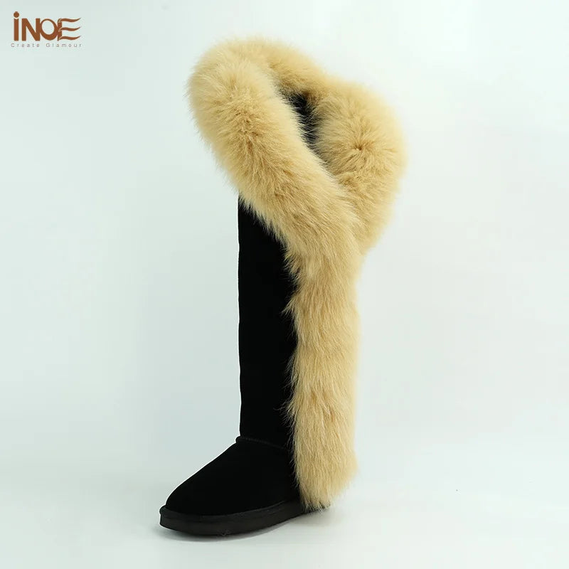 Botas de nieve de invierno largas hasta la rodilla de piel de zorro INOE Fashion