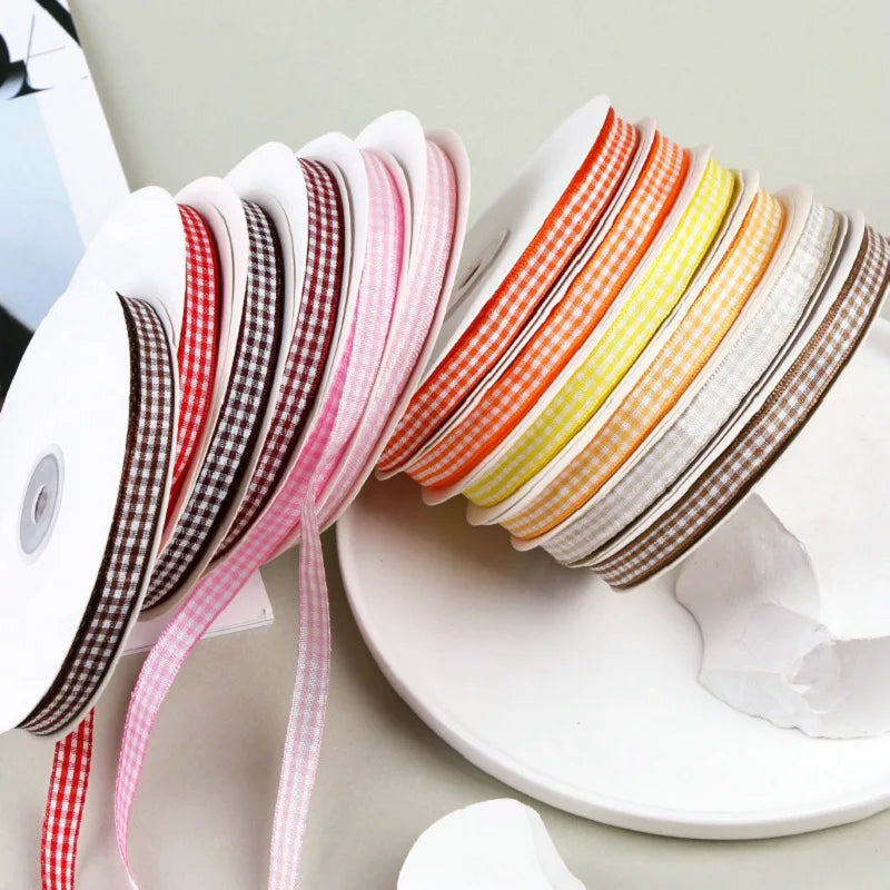 50 Yards 10mm Gingham Ribbons for Wedding Christmas Party Decorations Gifts Wrapping DIY Crafts Bow Hair Plaid Ribbon Packaging