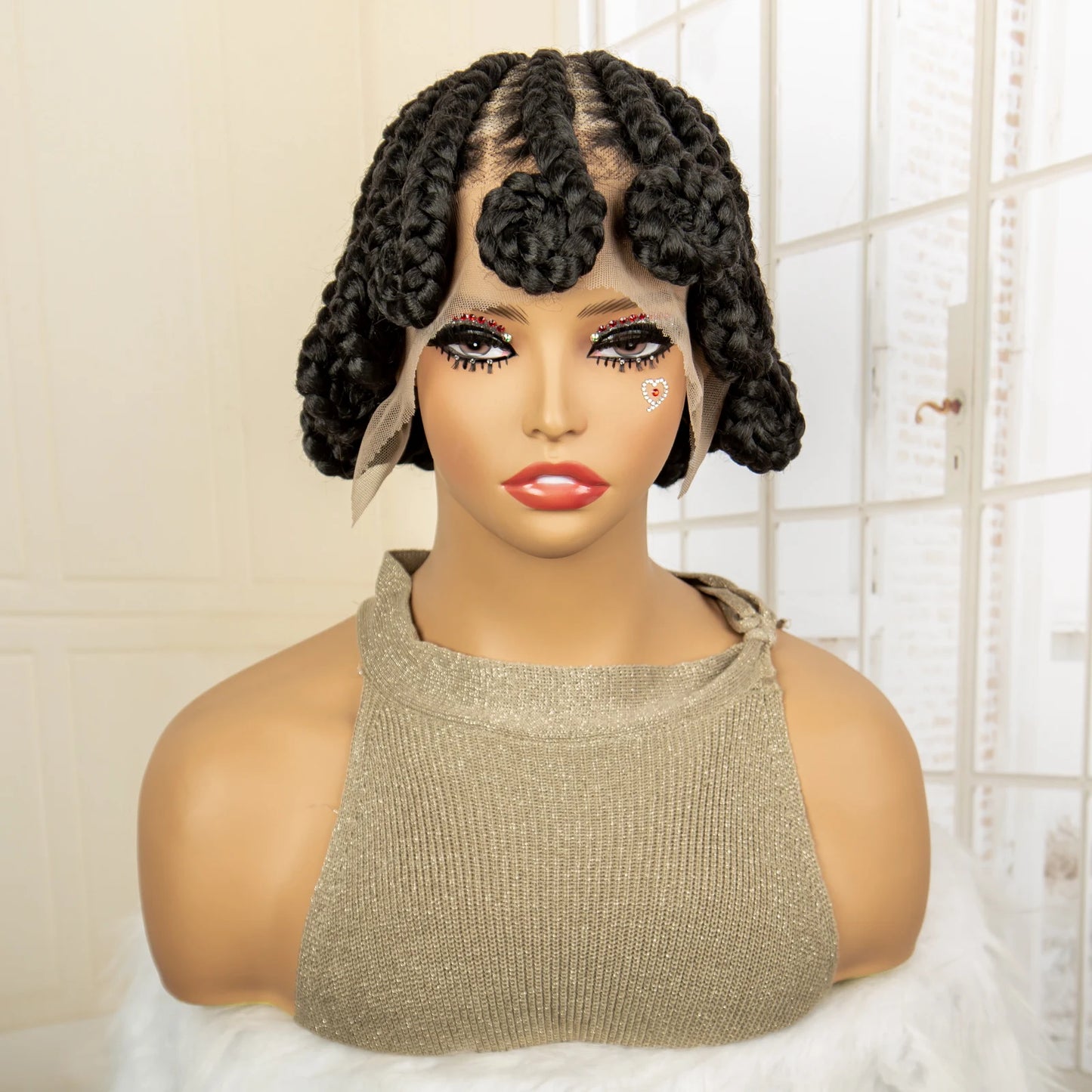 Cornrow Braided Wigs Synthetic Afro Bantu Braids with Baby Hair 8 Inches Full Lace Knotless Braiding Wig