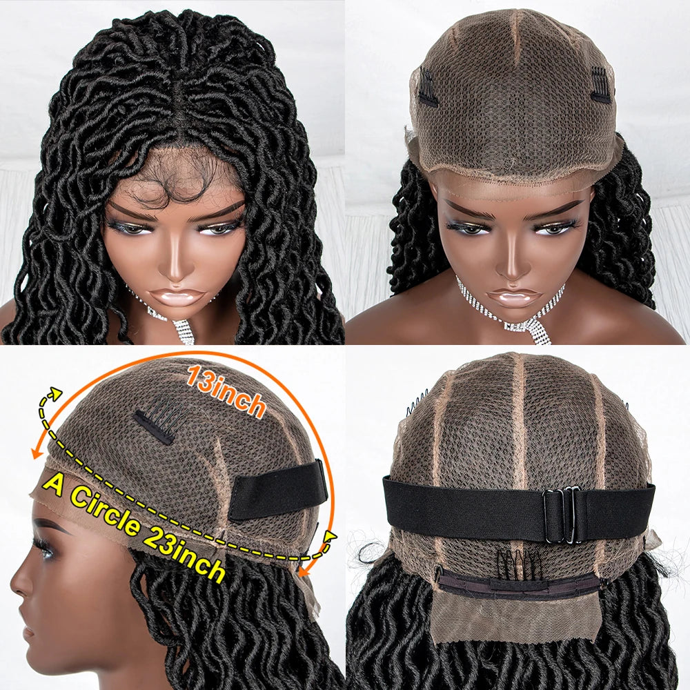 Full Lace Braided Wigs Synthetic Knotless Box Goddess Faux Locs Passion Twist Braided Wigs for Black Women Lace Front Braids Wig