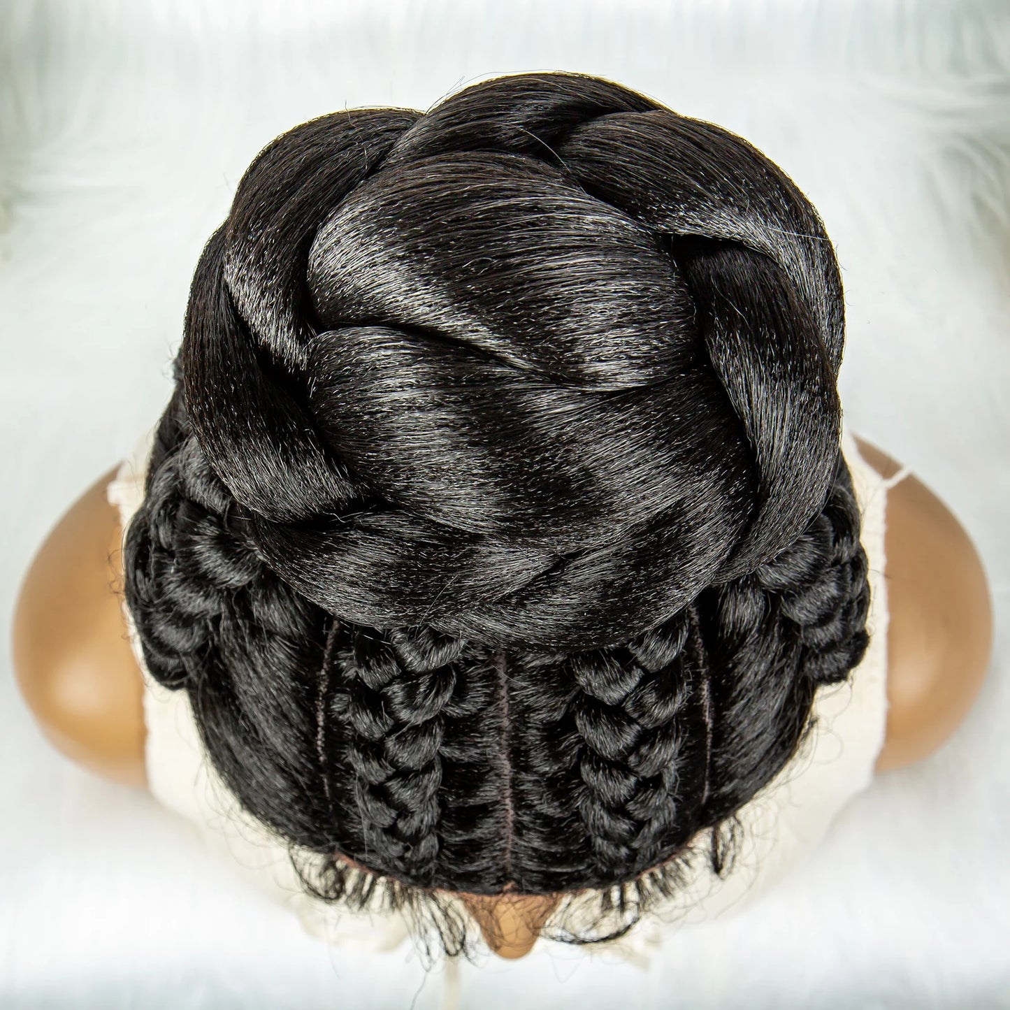 KIMA New Arrival Braided Wigs Bun Updo Wig Synthetic Lace Wig Cornrow with Baby Africa American Women Lace Braiding Wigs