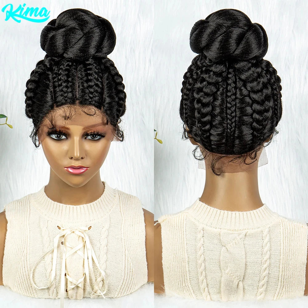 KIMA New Arrival Braided Wigs Bun Updo Wig Synthetic Lace Wig Cornrow with Baby Africa American Women Lace Braiding Wigs