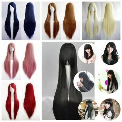 80cm Fashion Long Straight Cosplay Party Women Anime Hair Full Wig Fancy Dress