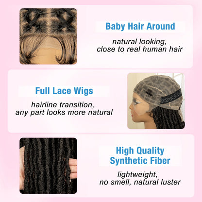 Synthetic Knotless Locs Braided Wigs for Black Women with Baby Hair Full Double Lace Braiding Wig Faux Locs Cornrow Braids Wig