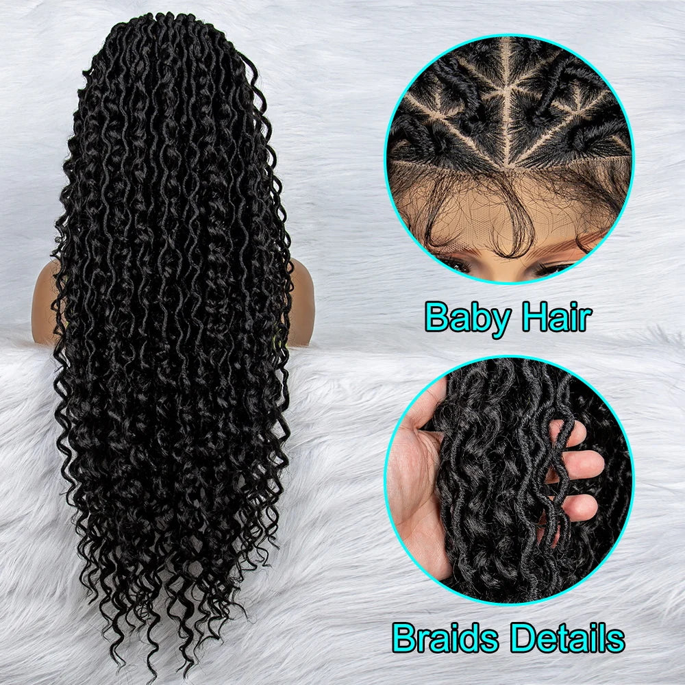 Synthetic Full Lace Knotless Box Water Wave Braids Wigs