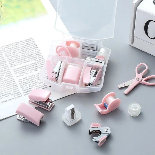 Mini Stapler Staple Punch Hole Tape Machine Set Ins Multifunction StationeryScrapbook Tool Box Office School Student Supplies