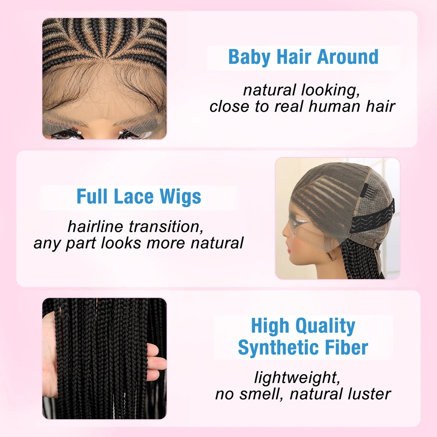 Synthetic Full Lace 36 Inches Braided Wigs with Baby hair Knotless Box Braids Wig Twist Braiding Wig