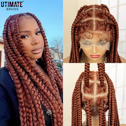 Synthetic Full Lace Big Knotless Box Braided Wigs 36 Inches Lace Frontal Wig with Baby Hair