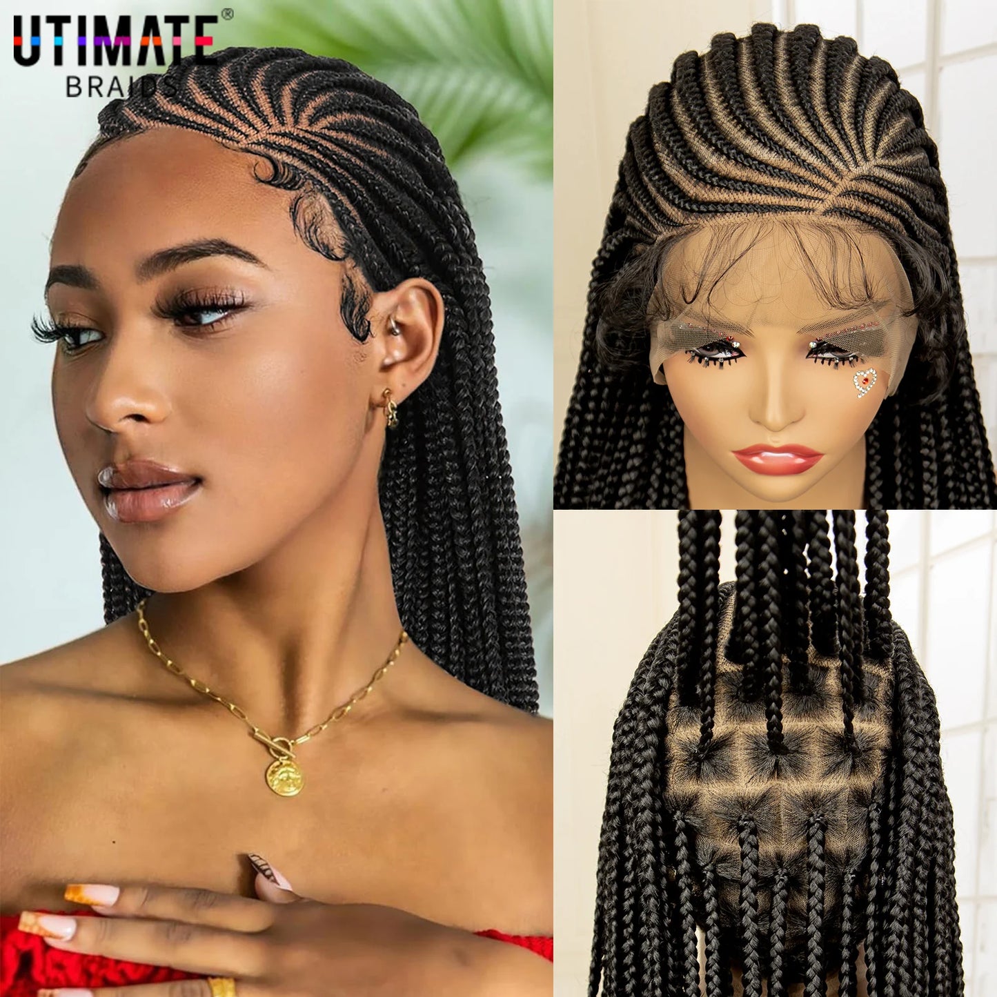 Full Lace Cornrow Handmade Synthetic Long Box Braided Wig with Baby Hair