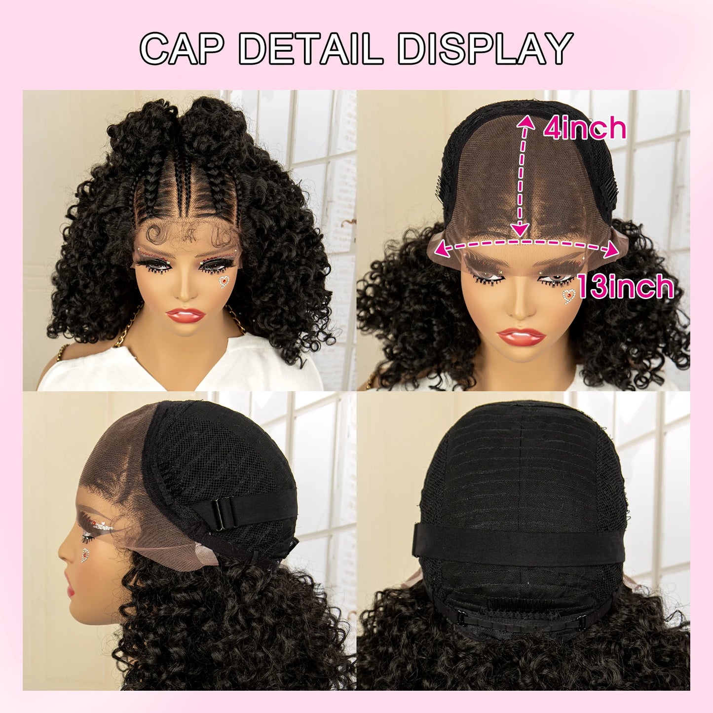 13X4 Lace Frontal Synthetic Braided Wig with Baby Hair 16inches Afro Curly Bob