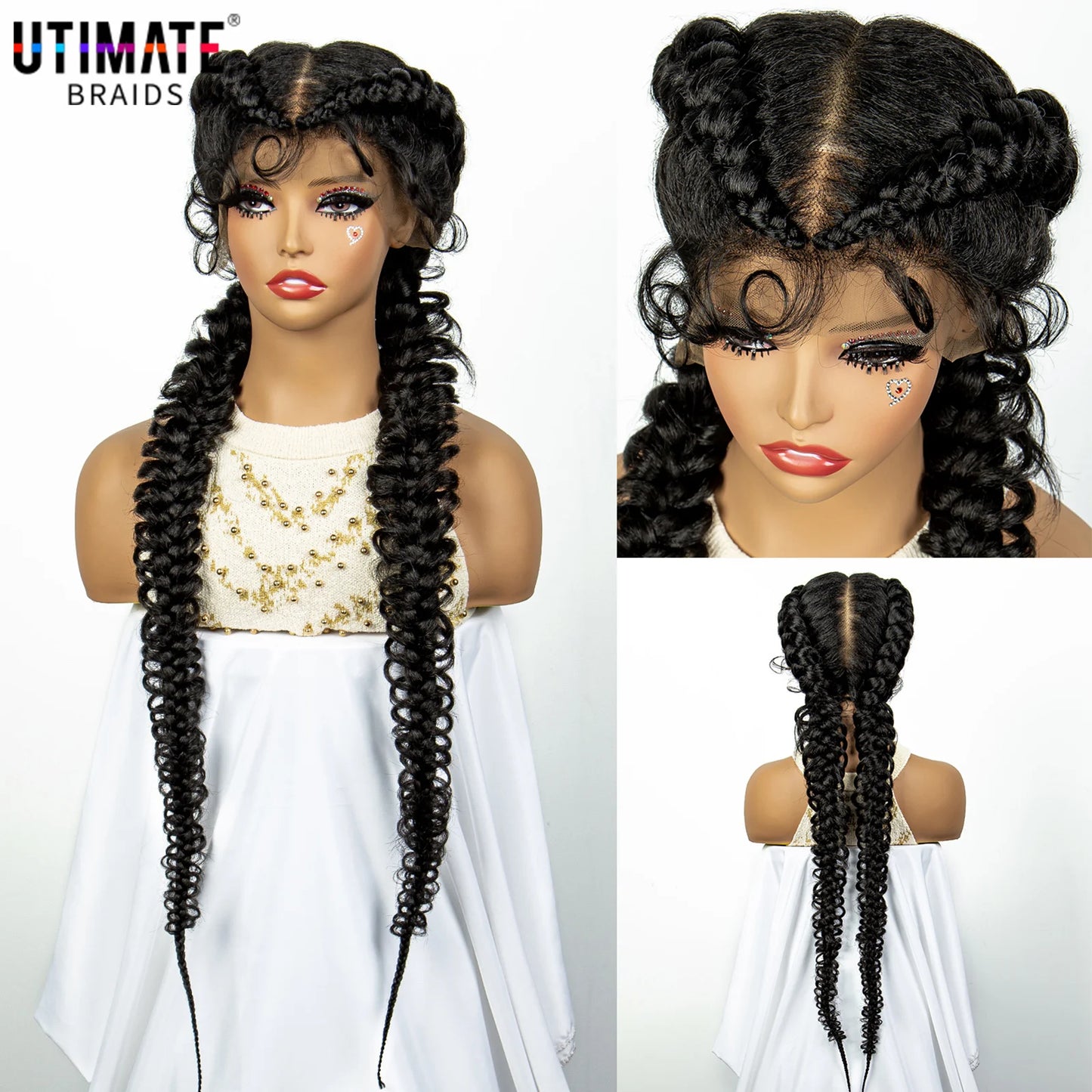 Synthetic Lace Frontal Fishtail Braids Dutch Braid 36 Inches Cornrow Wigs