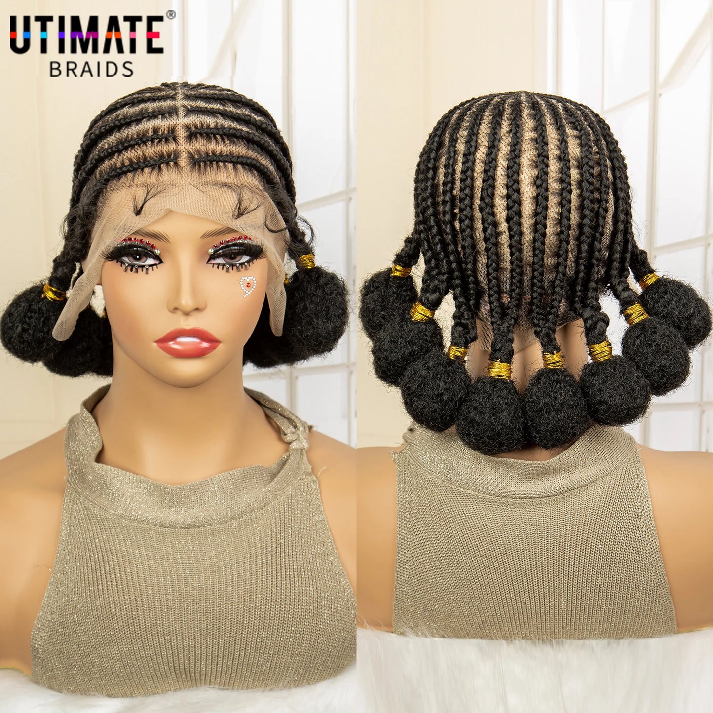 Synthetic Full Lace Bantu African Knotless Box Braids Wig Lightweight Lace Frontal Braiding Wig