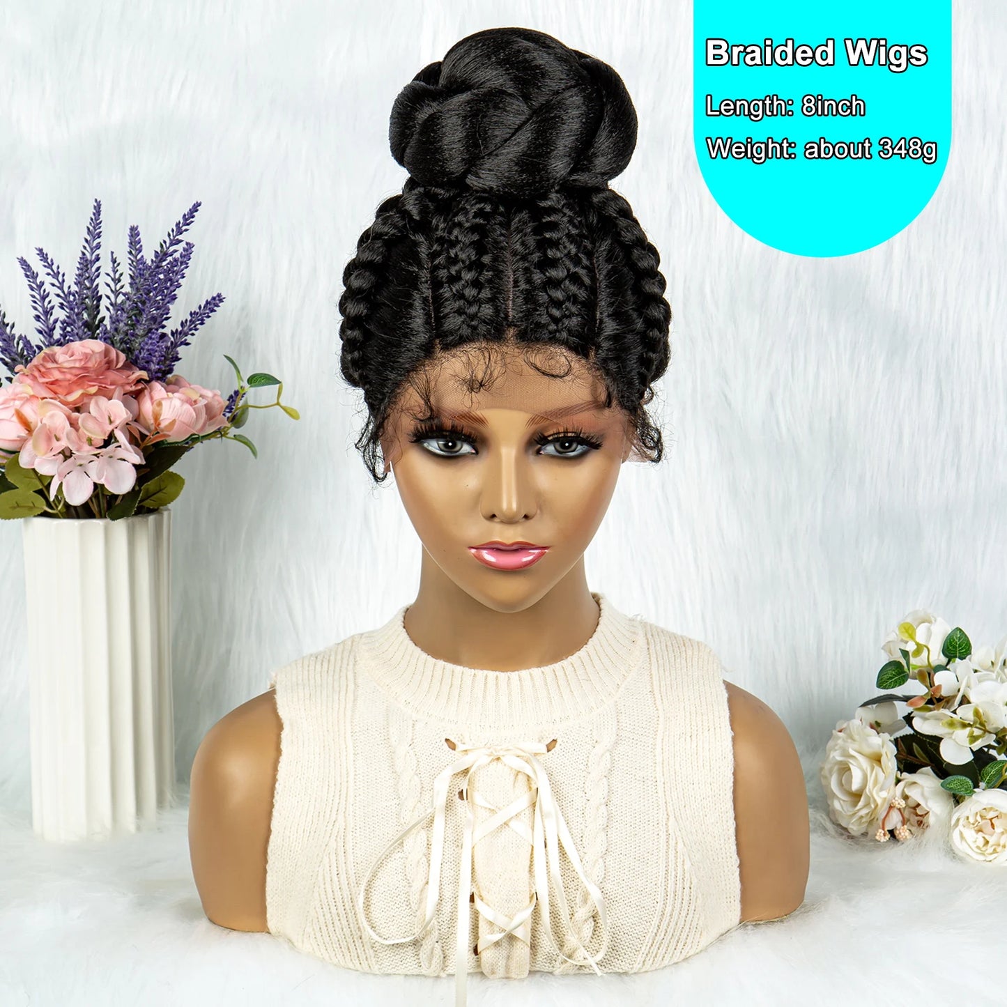 KIMA New Arrival Braided Wigs Bun Updo Wig Synthetic Lace Wig Cornrow with Baby Africa American Women Lace Braiding Wigs