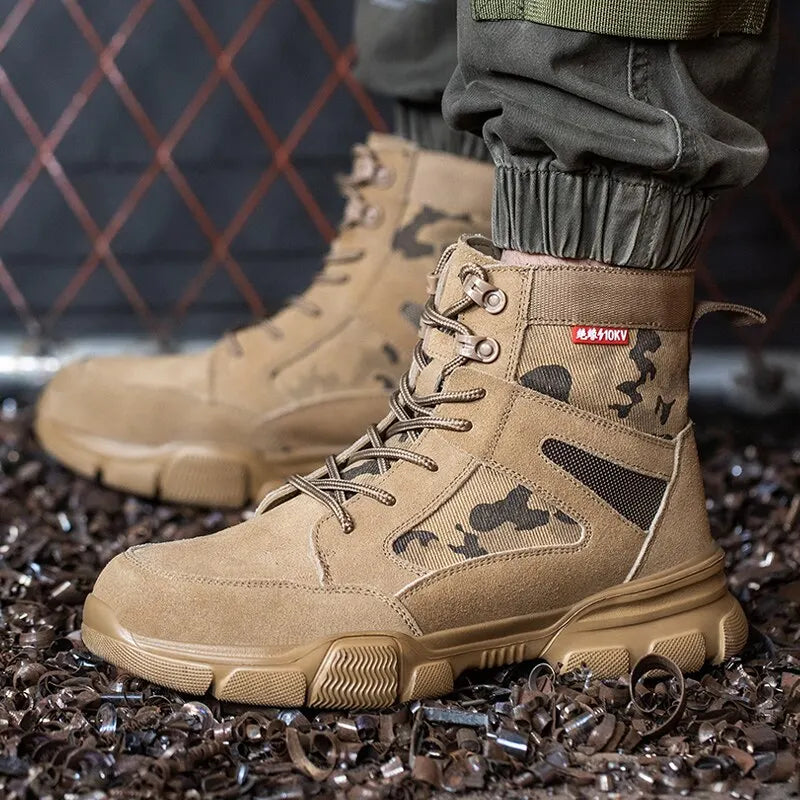 Botas de combate del desierto indestructibles con punta de acero para hombres al aire libre