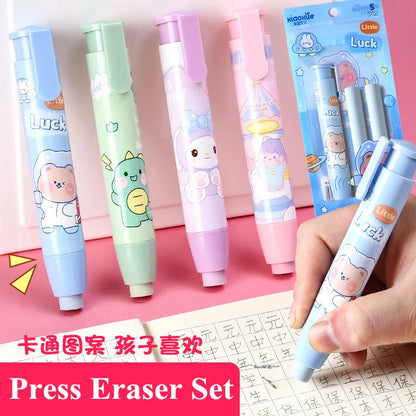 Cartoon Press Eraser Pen Replacement Refills Kawaii Stationery Gift for Students Soft Art Retractable Rubber Correction Supplies