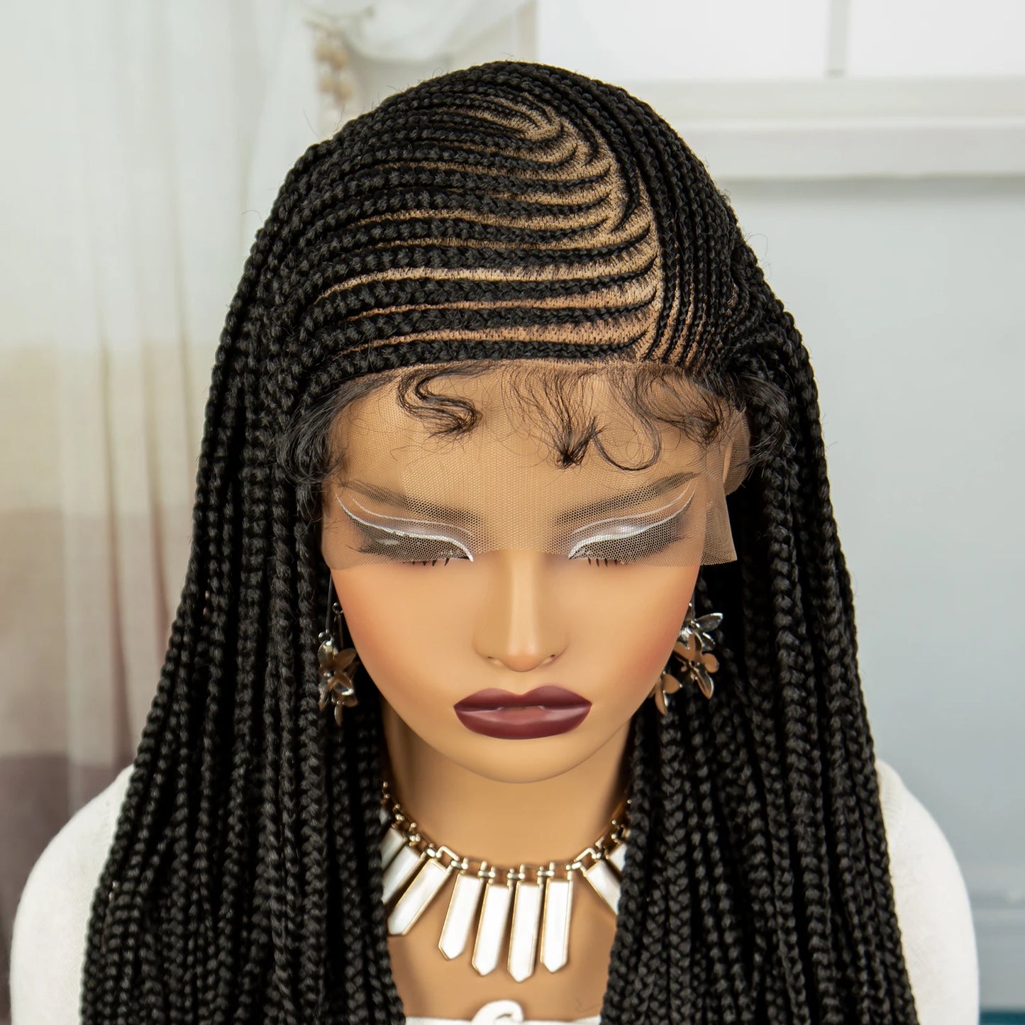 36 Inch Cornrow Braided Wigs Synthetic Lace Front Braids Wig Natural Knotless Braiding Hair Wig with Baby Hair for Black Women