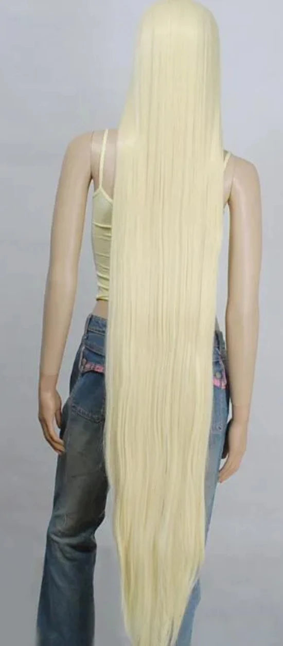 150cm light golden blonde Heat Styleable Extra Long Cosplay Wigs