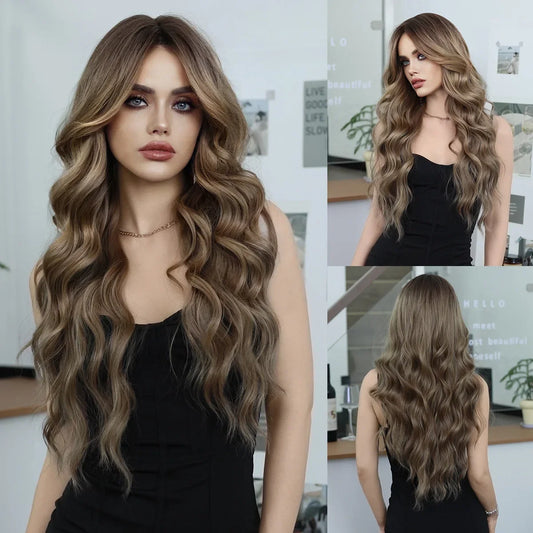 26“ Long Omber 2Style mix Blonde Brown Gradient Color Wavy