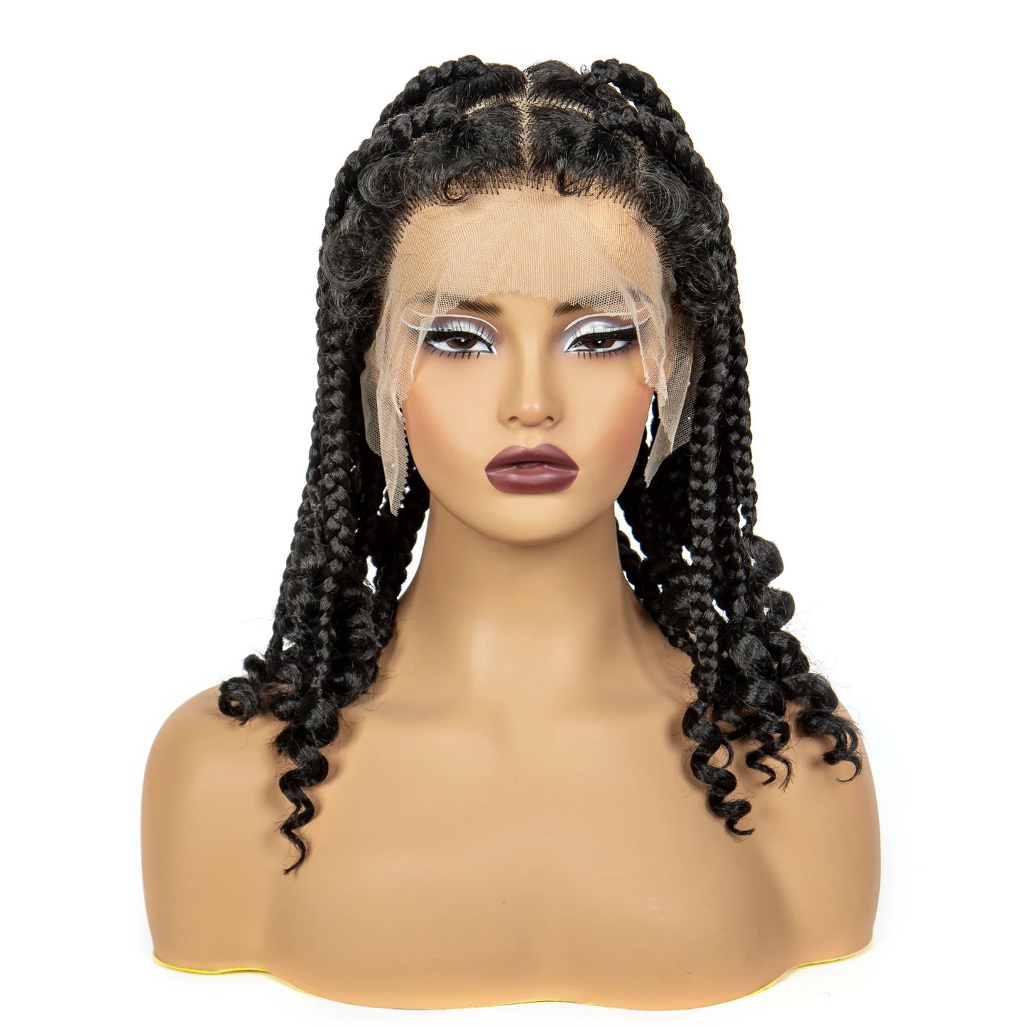 14inch Synthetic Knotless Box Braided Wigs with Curly Ends Natural Full Lace Braiding Hair Wigs with Baby Hair for Black Women