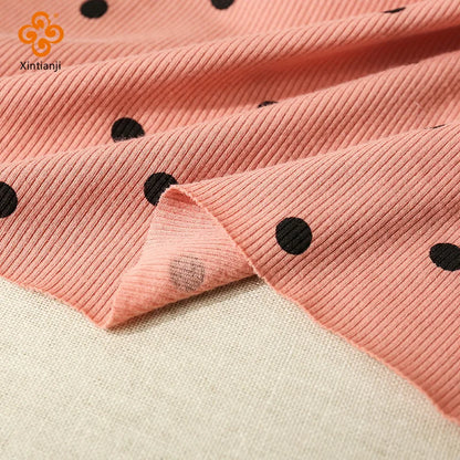 Summer Fashion Stretchy Dot Rib Printed Cotton Sewing Knit Fabric By Half Yards Dress,T-shirt Jersey Material  45*135cm YHTJ0050