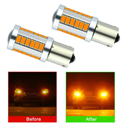 2pcs Amber Yellow LED Car Canbus No Error Turn Signal Lights