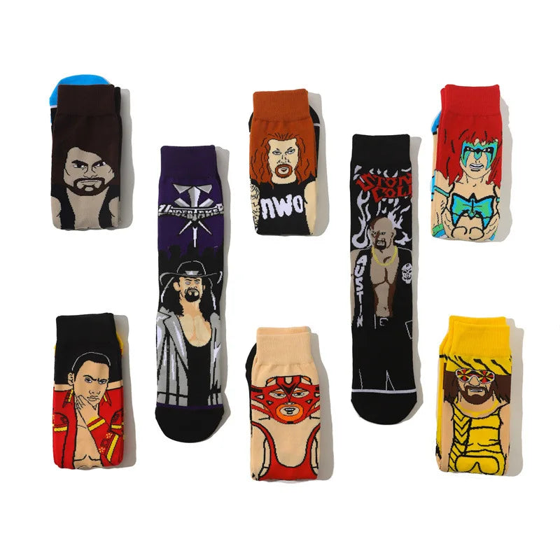 Calcetines de anime de dibujos animados de lucha libre para hombres