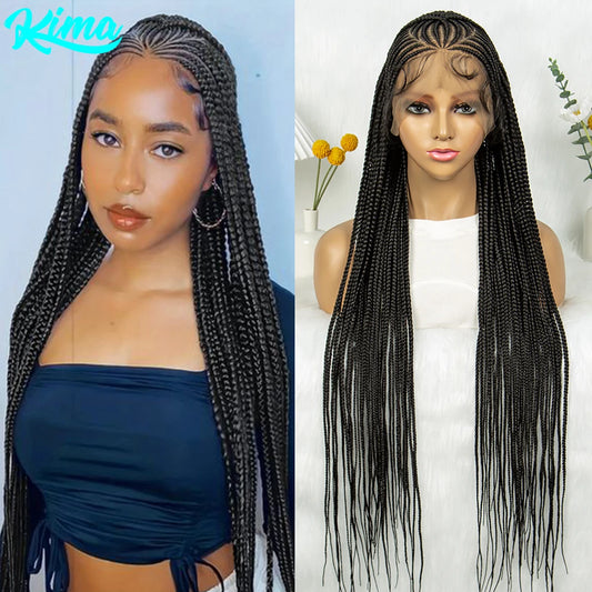 KIMA Synthetic Full Lace Braided Wig Fulani Box Braids Wigs 36 inches Long Braiding Wig for Africa Women