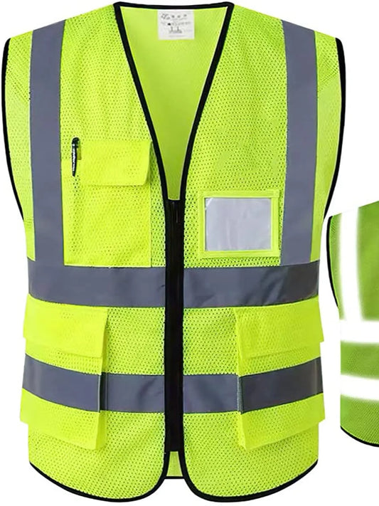 Safety Vest, High Visibility Reflective vest with Pockets and Zipper, Safety Vest for Men Meets ANSI/ISEA Standards