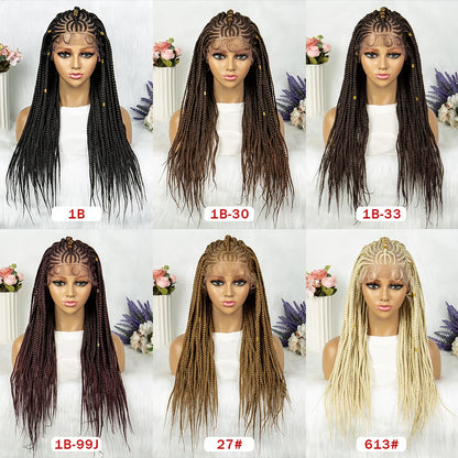 Synthetic Lace Front Synthetic Box Braided Wig Braids Wig Knotless African Braiding Wig With HairCorrow Braided Wigs