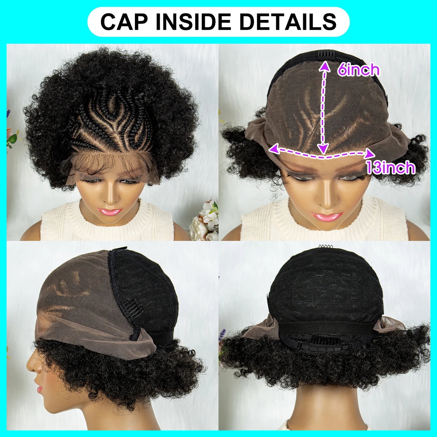 13x6 Lace Front Braided Wigs Africa Wig Synthetic Lace Front Wig With Baby Hair For Black Women Wig Kinky Curly Hair Wigs