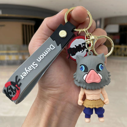 Demon Slayer Kamado Tanjirou Pendant Keychain for Men Women Agatsuma Zenitsu Rubber Key Ring Anime Fans Car Bag Decor Jewelry