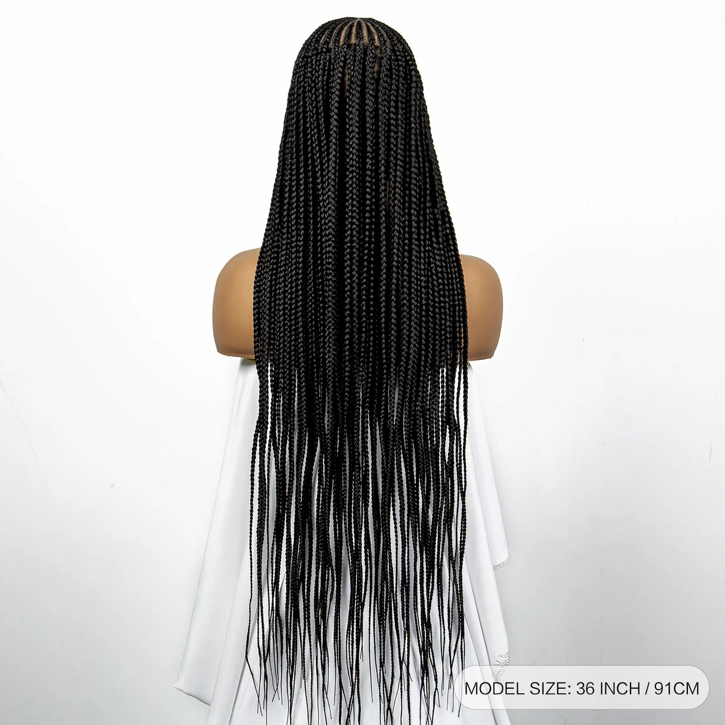 36 Inches Full Transparent Lace Handmade Cornrow Braided Wigs for Black Women Synthetic Knotless Box Braids Wigs with Baby Hair