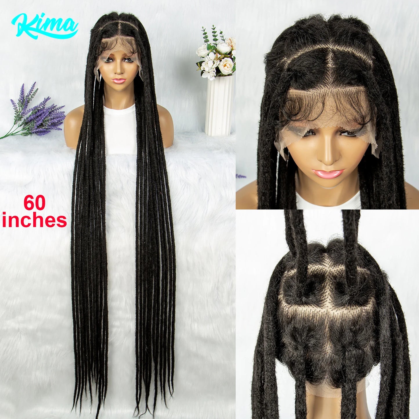 KIMA 60 inches Full Lace Braided Wigs Synthetic Lace Wigs Braided Wigs Crochet Wigs Faus Locs Braided